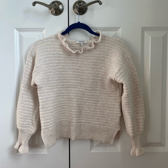 Madewell Women’s Sweater with Pinch Ruffle Sleeves, Size: XS, Off White/ Cream - Picture 1 of 3